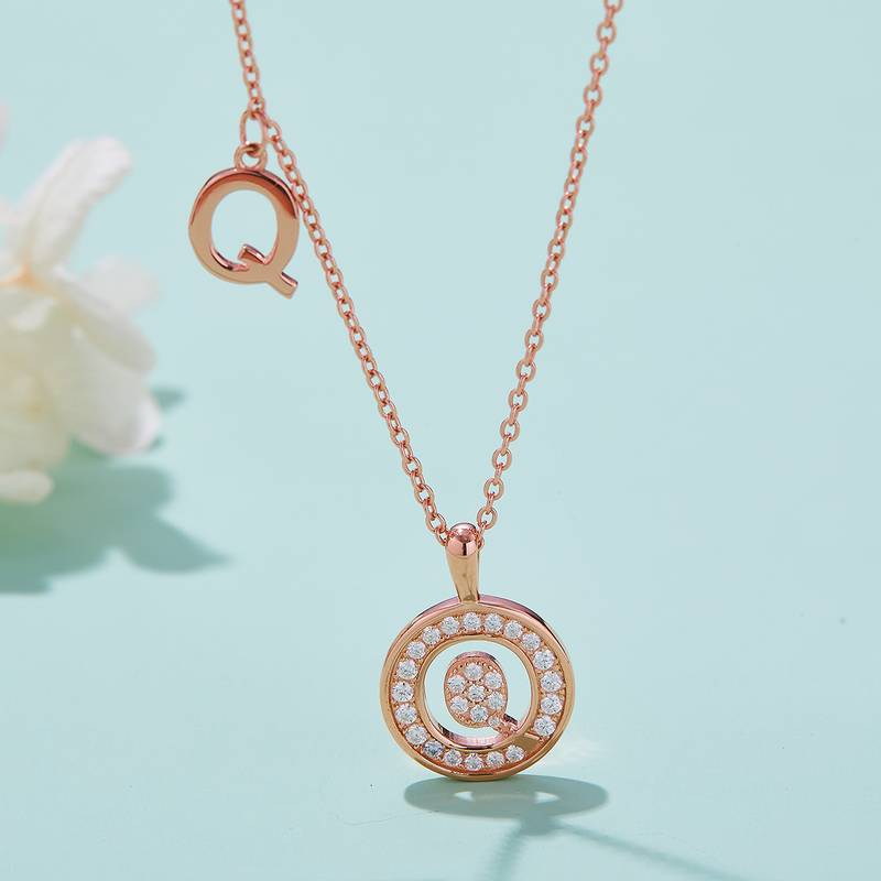 Q-style pendant S925 silver plated rose gold Moissanite diamond light luxury letter necklace